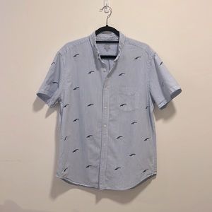 J Crew Men’s Oxford Cloth Short Sleeve Striped Button Up w/ Whale Embroidery